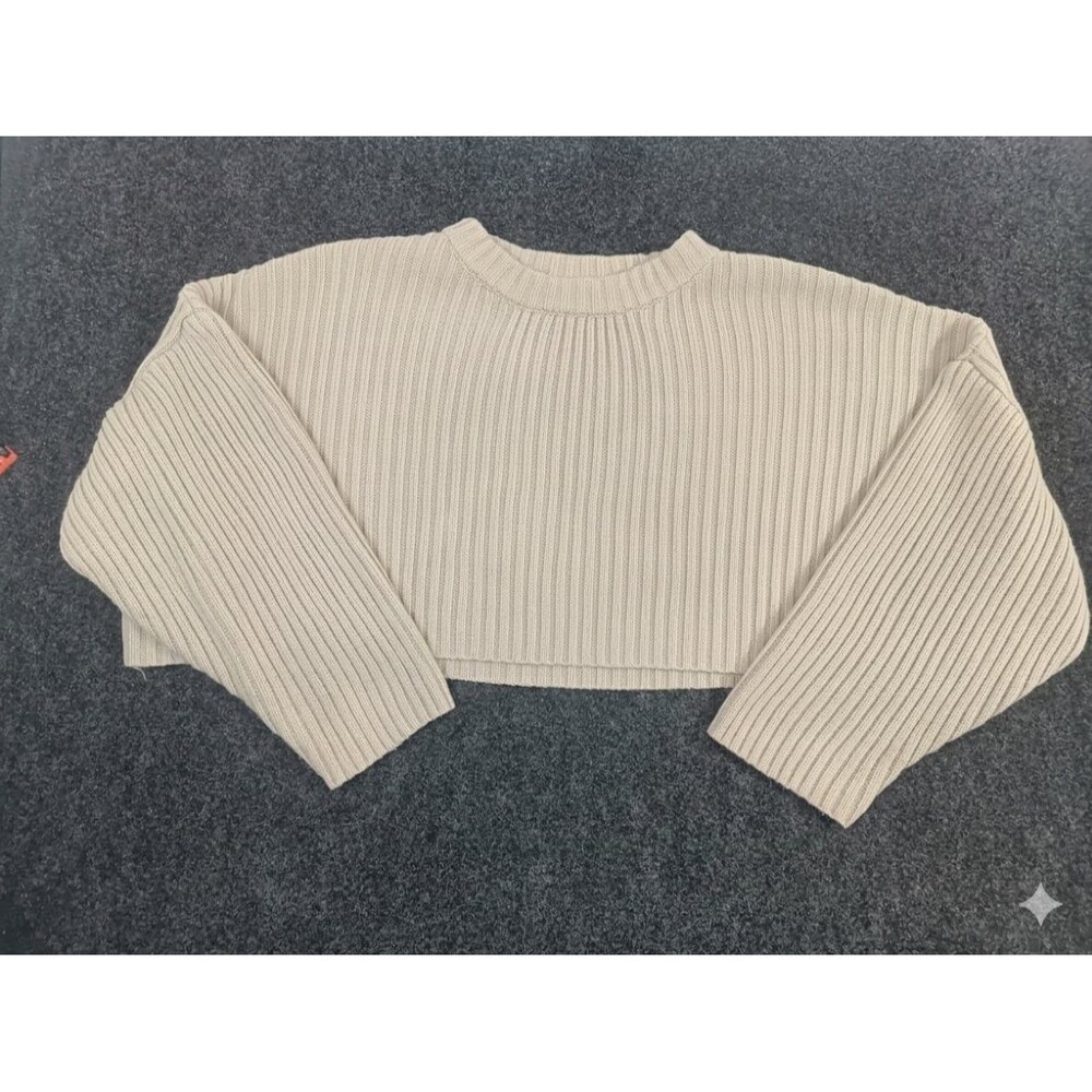 LBLC The Label Beige Ribbed Cropped Sweater XS